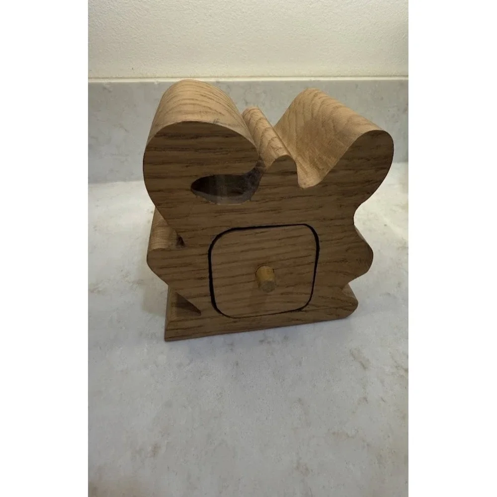 VTG Bandsaw Oak Carved Jewelry Trinket Ring Box Unique Gift Art Deco Style 50s